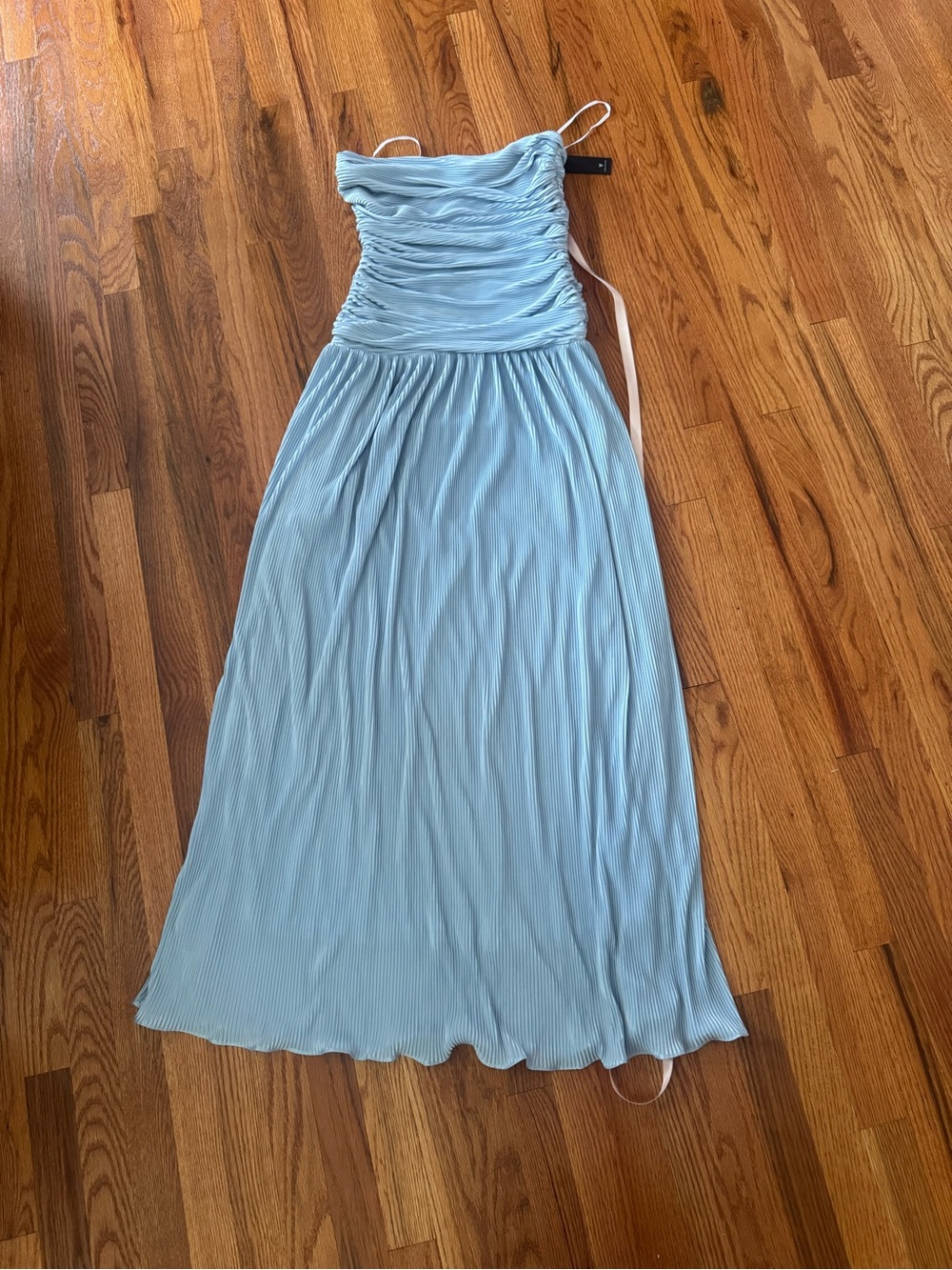 Lulu's Light Blue Strapless Pleated Maxi Dress